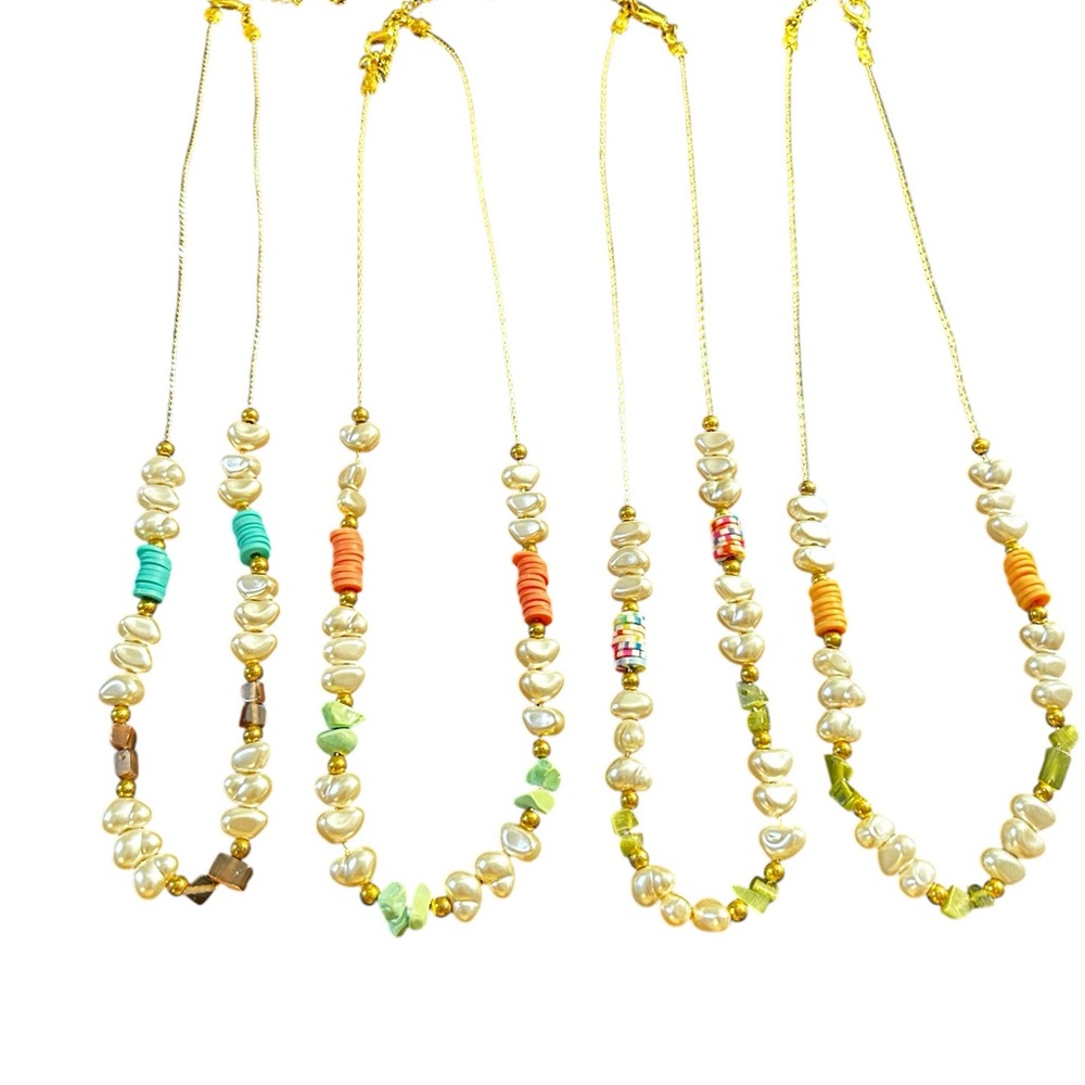 Multicolor beads large pearl adjustable necklace women gift choose your color.